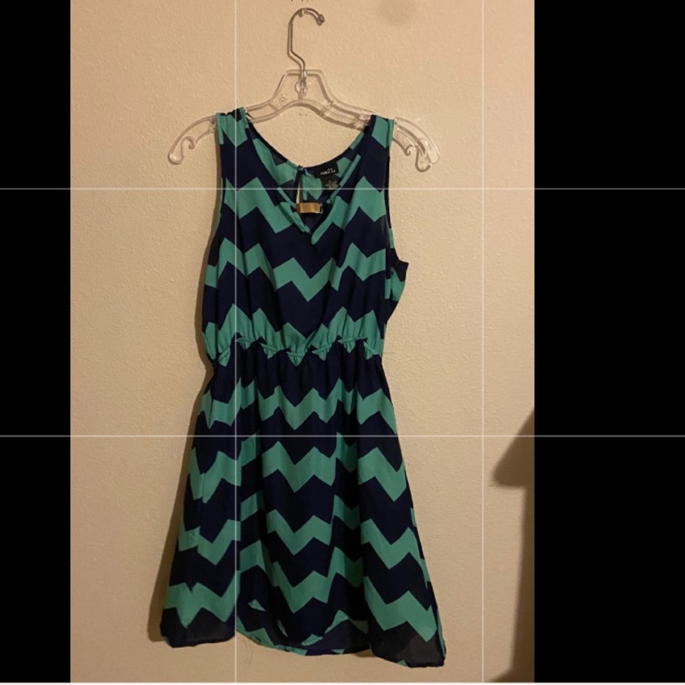 Navy blue and teal chevron dress